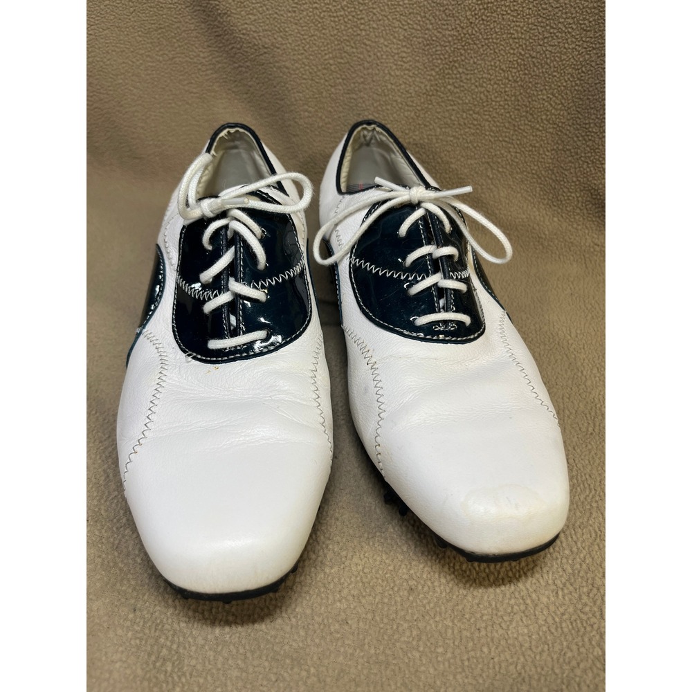FootJoy LoPro Collection Womens Sz 8 Golf Shoes White Black Saddle Spiked
